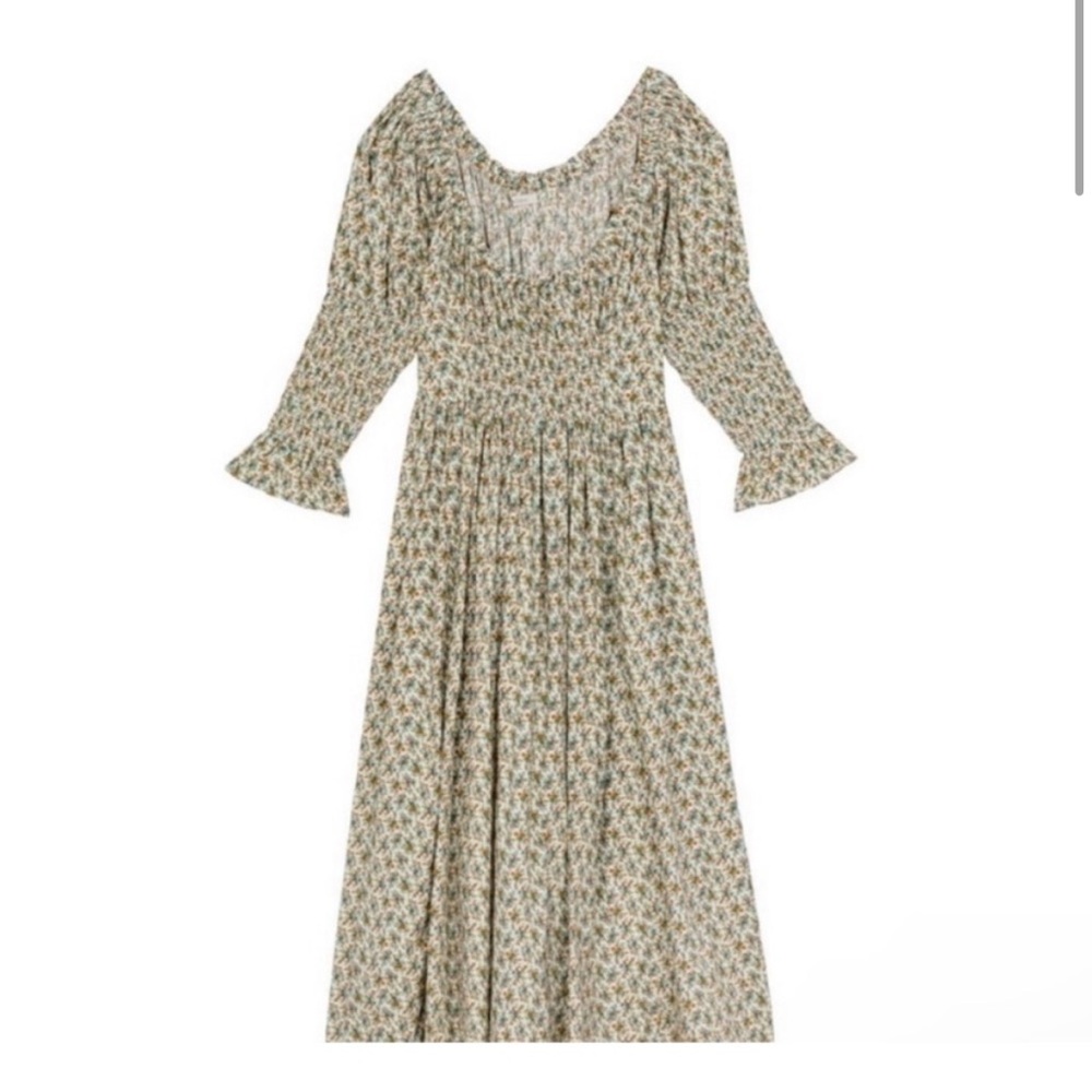 Doen Floral Midi Dress in Cream and Green - Picture 5 of 11